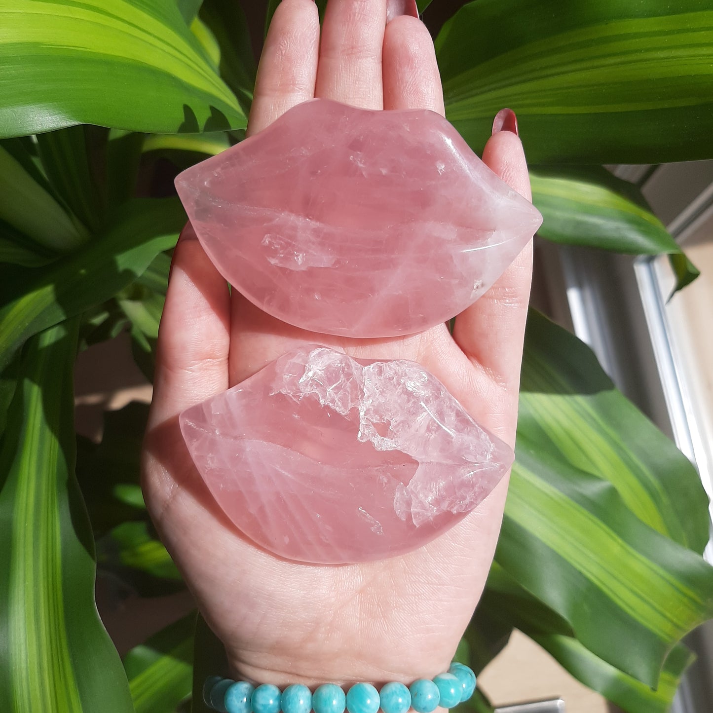 Large Rose Quartz Lip Carving