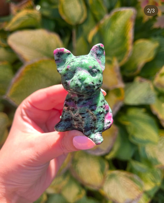 Ruby Zoisite Dog Carving