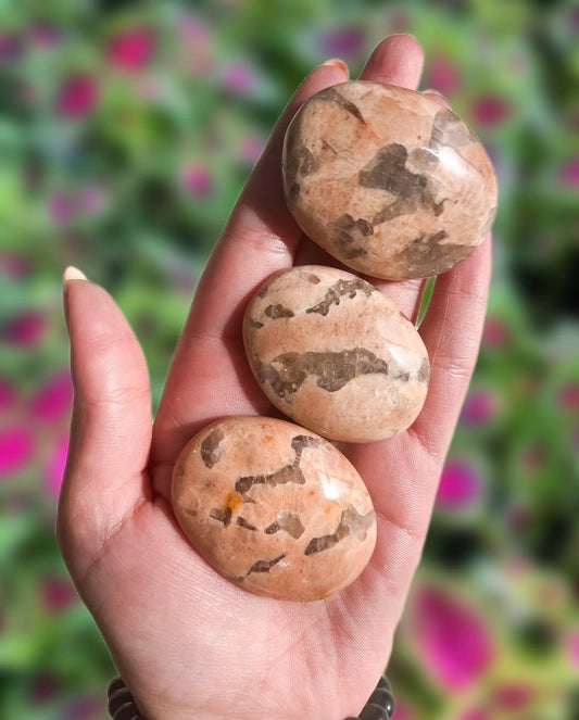 Peach Moonstone + Smoky Quartz Palm