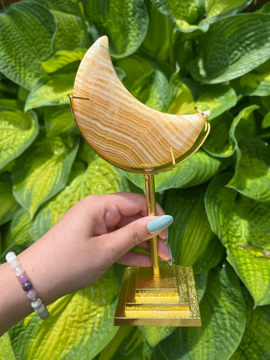 Orange Calcite Crescent Moon (Stand Included)