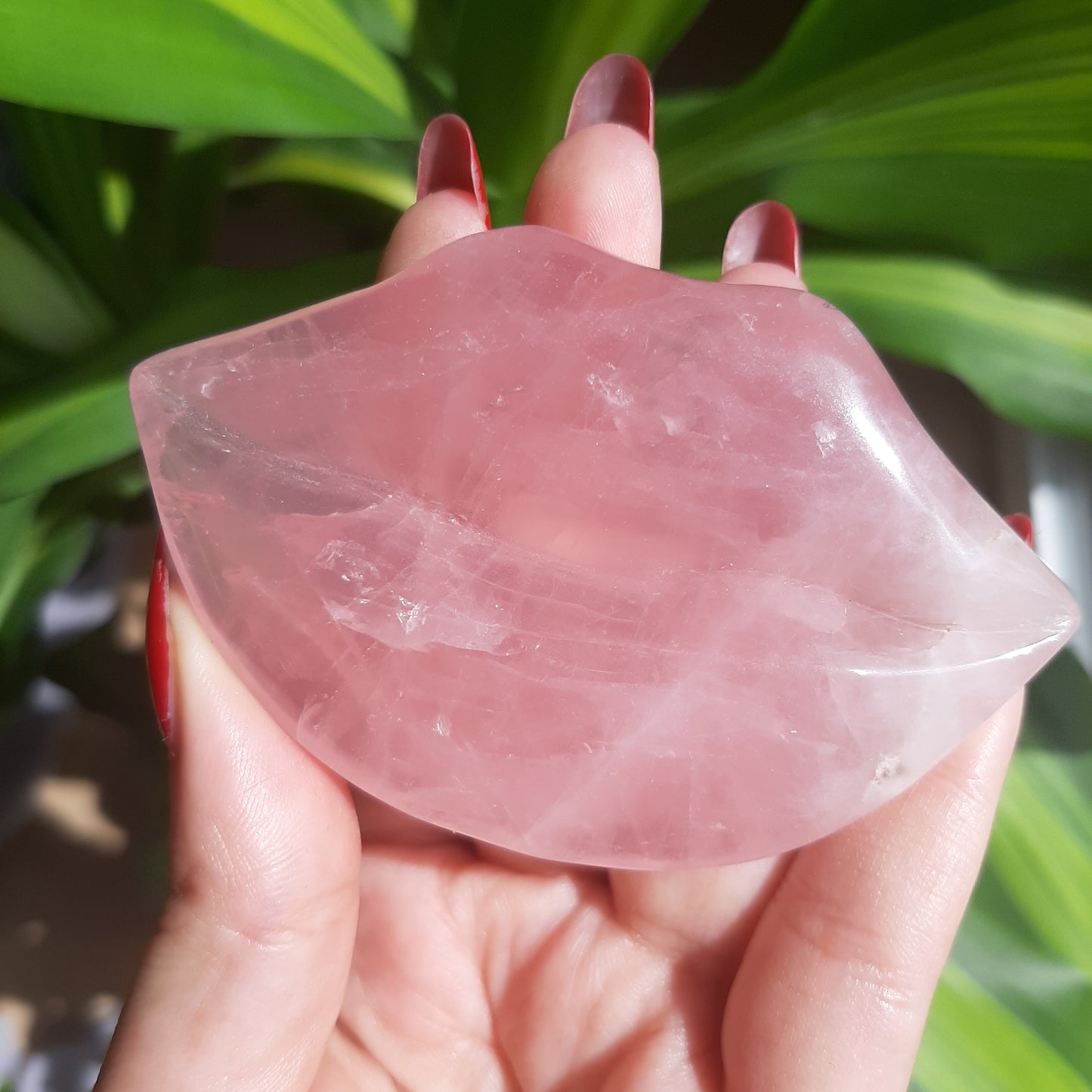 Large Rose Quartz Lip Carving