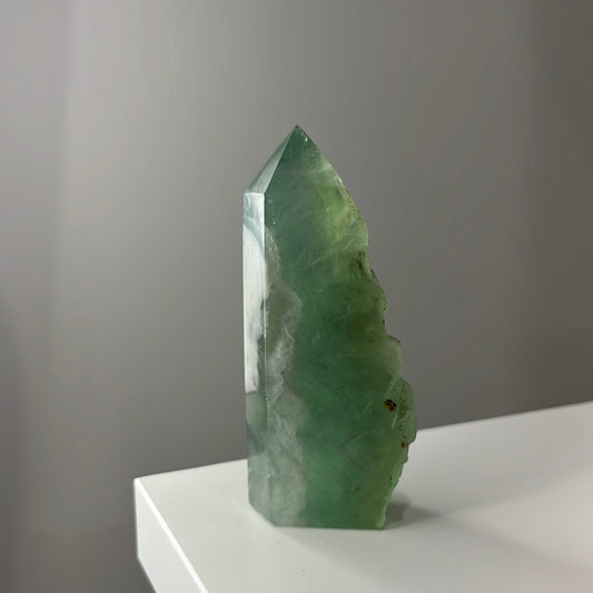 Half Raw Half Polished Green Fluorite Point